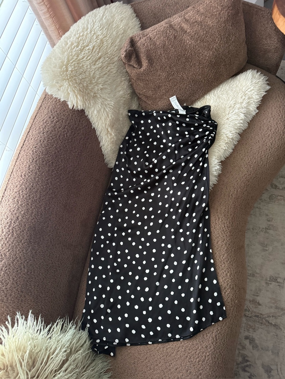 Zara Polka Dot Asymmetrical Side Slit Satin Skirt